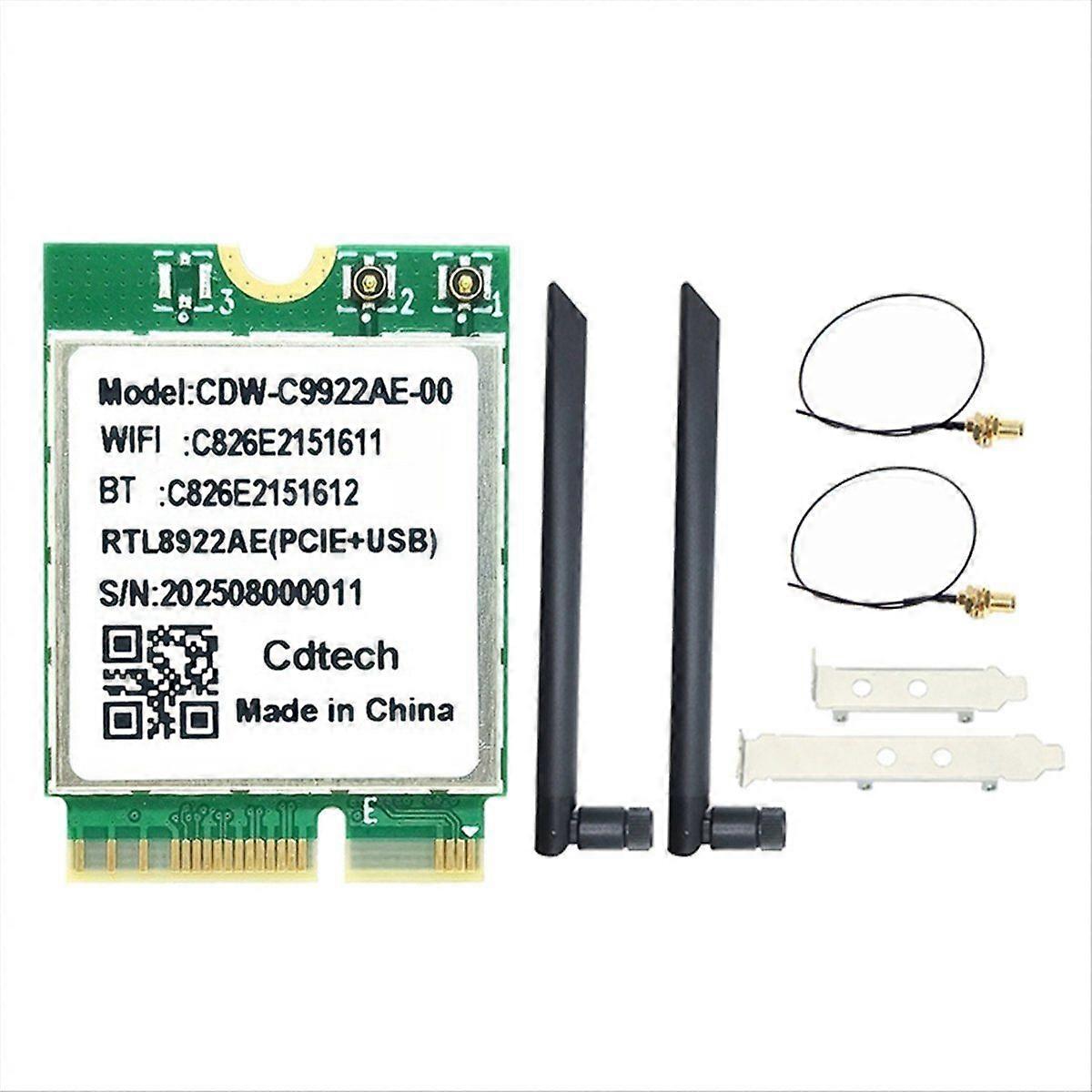 RTL8922AE WiFi7 Card 6338Mbps Tri-Band 2.4G/5G/6G Wireless WiFi Adapter Bluetooth5.4 M.2 for Win10/Win11+8DB Antenna