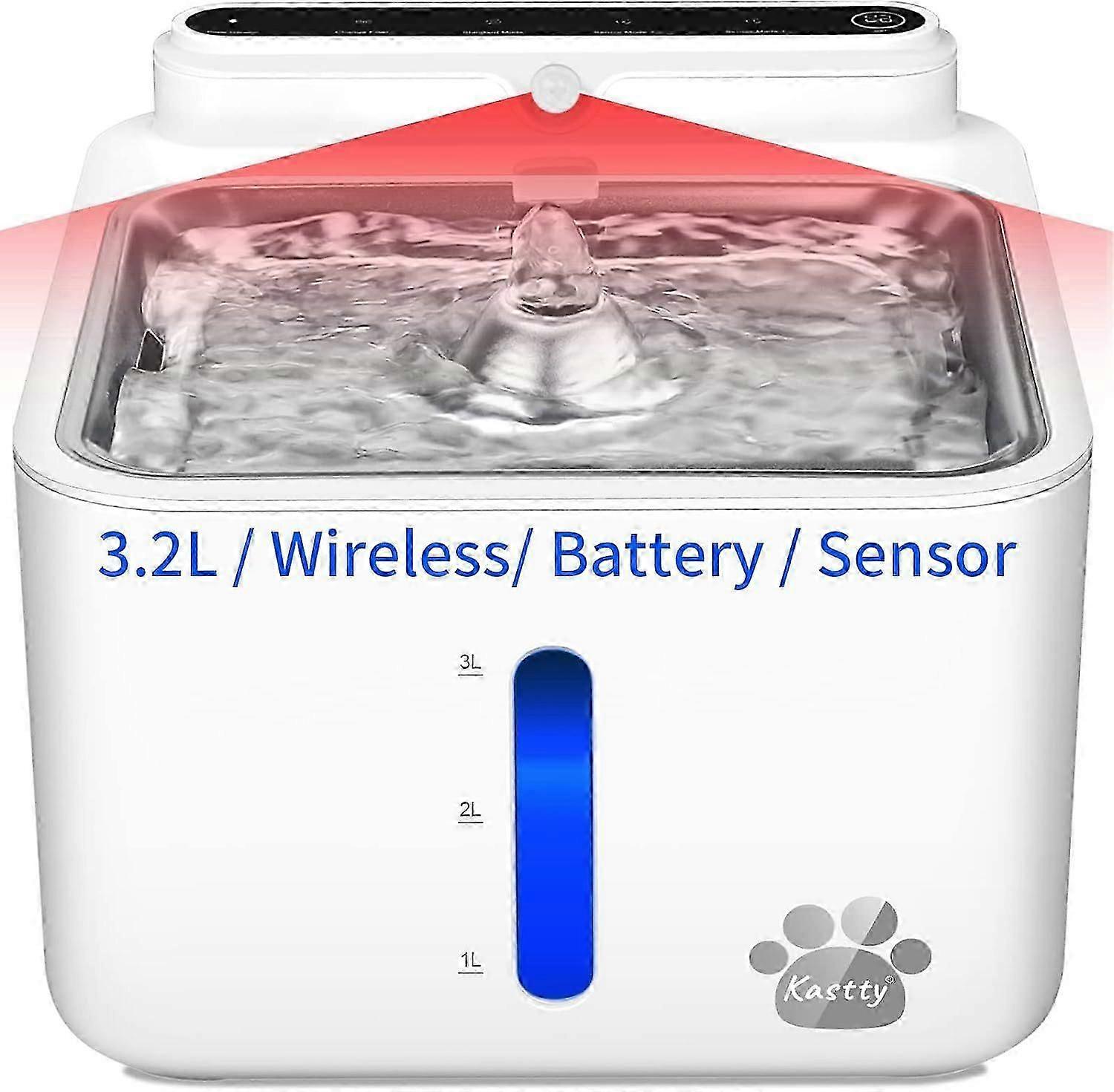 SQCLV Wireless & Rechargeable Battery Operated Cat Water Fountain, 108oz/3.2L Larger Quiet Sensor Auto Cat Fountain with Smart 3 Flow Mode+Foodgrade 3