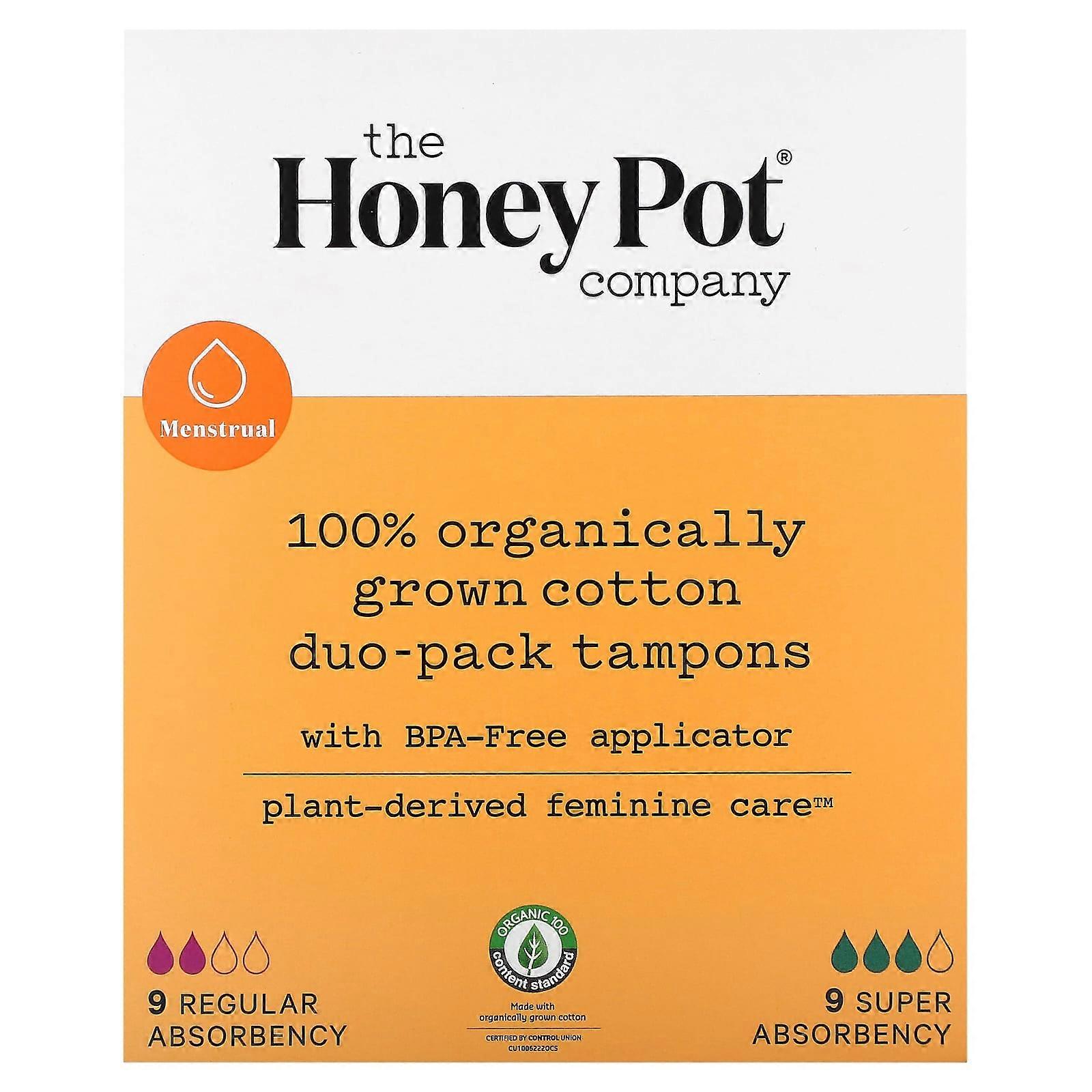 100% Organically Grown Cotton Duo-Pack Tampons, Regular and Super Absorbency , 18 Count