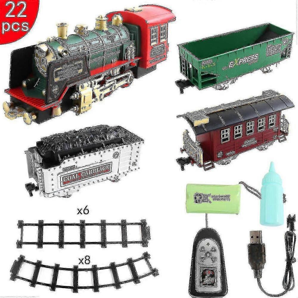 Rechargeable Remote Control Electric Train Set with Steam, Lights and Sound