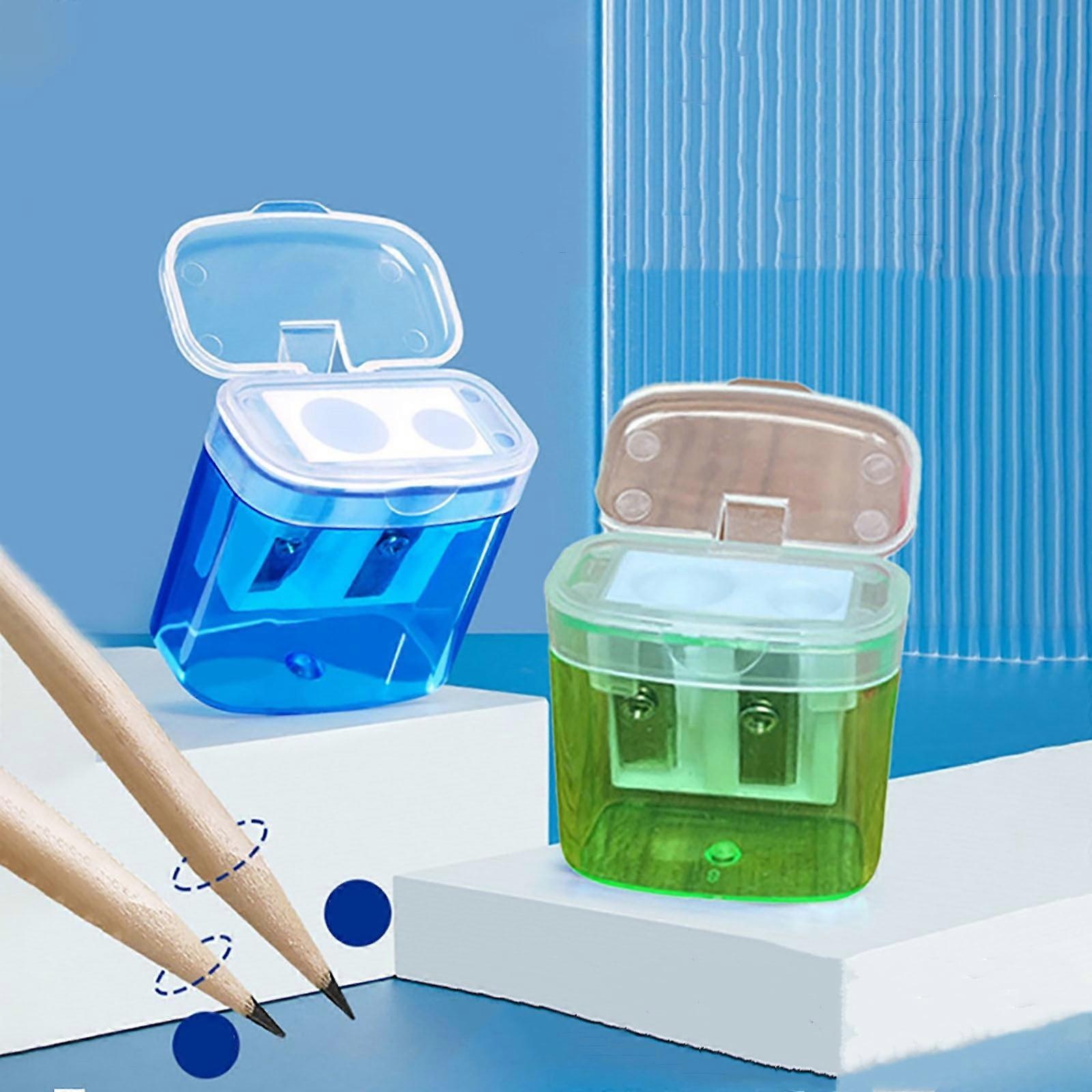 Staron Pencil Sharpener (Blue), Double Hole with Cover, Portable Manual Sharpener for Kids, School & Office, Compatible with Standard and Color
