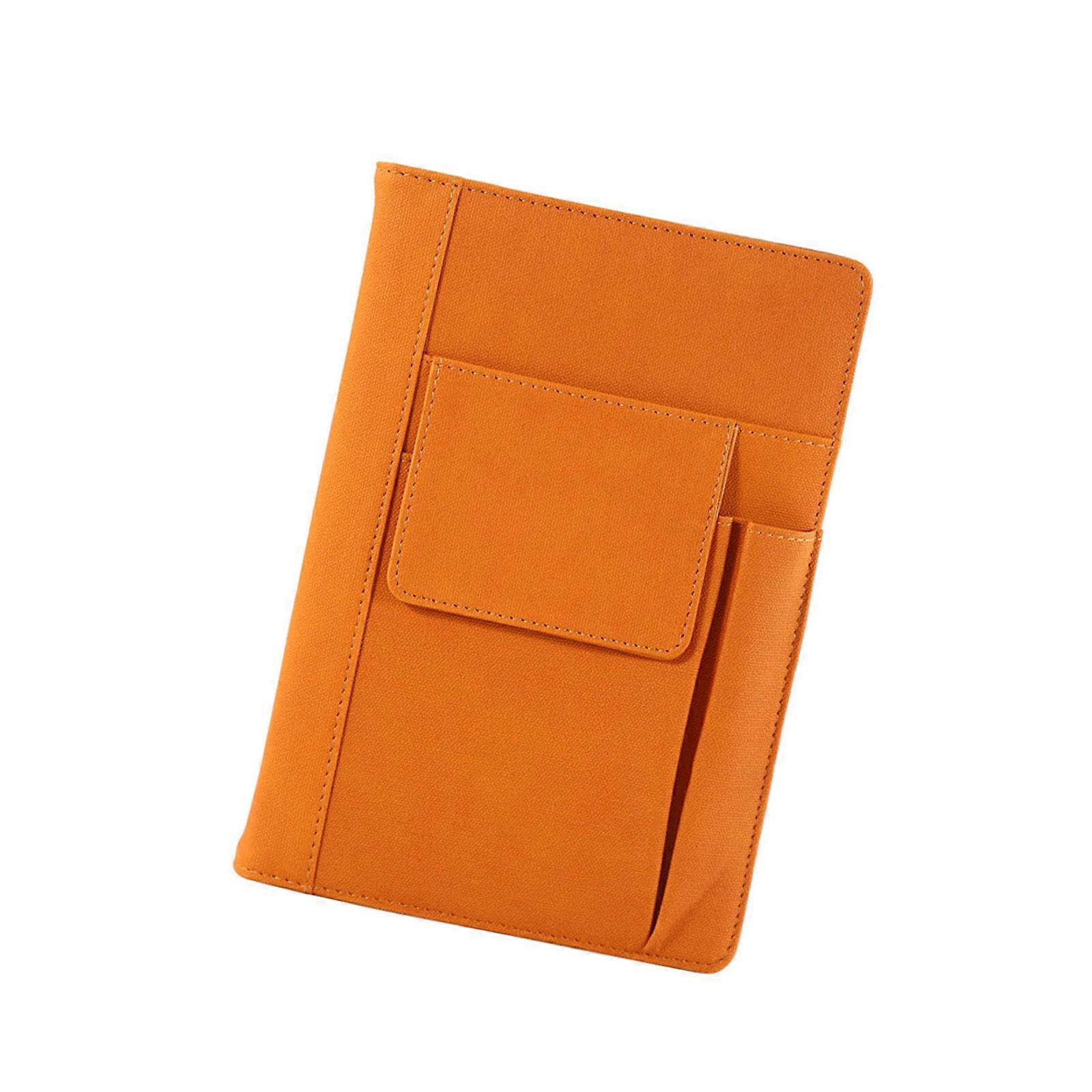 Leather Notebook 200 Pages Ribbon Bookmarks Pocket Notepads Portable Journal For Writing Note Taking Sketching 145x215mm  Orange color