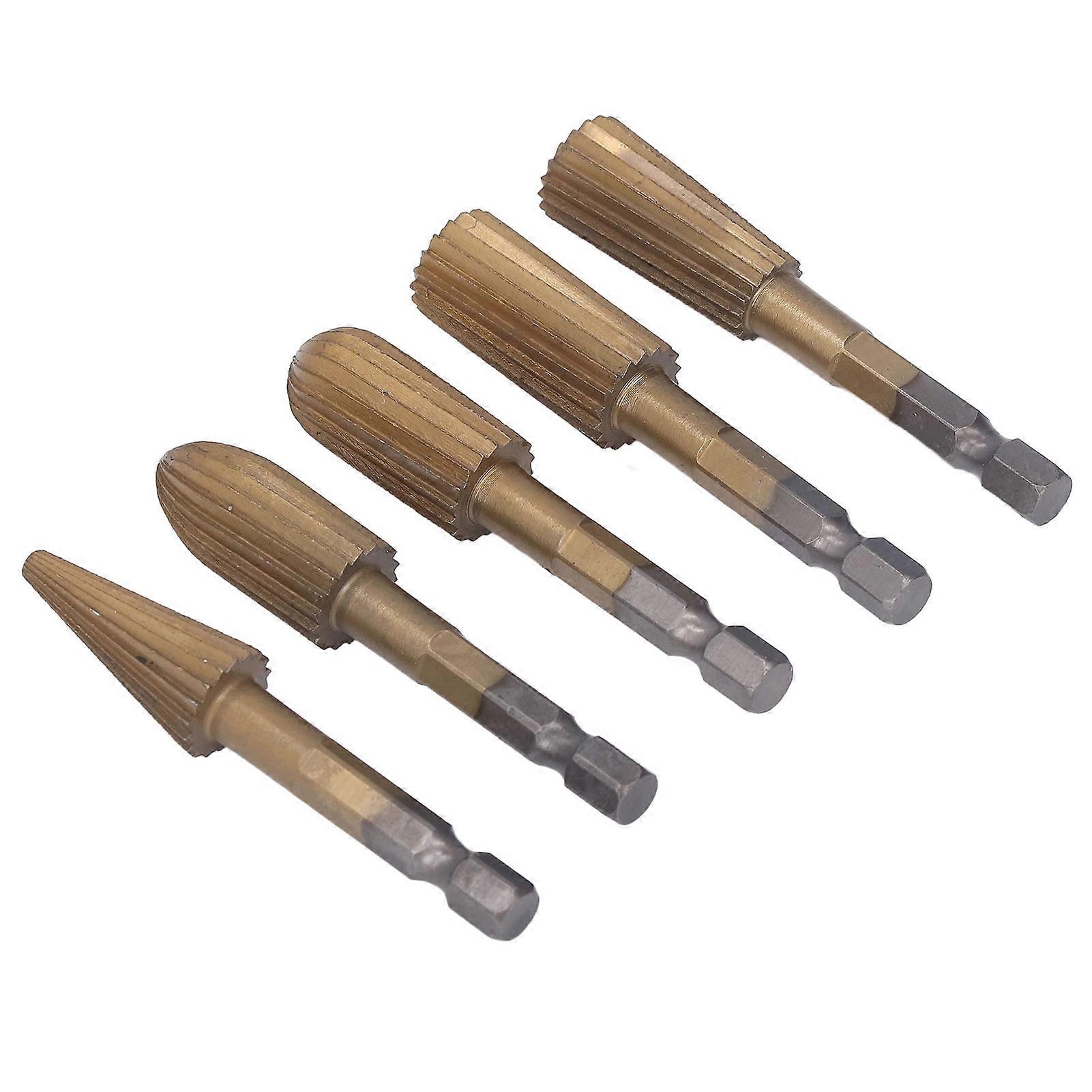 5Pcs Rotary File Burr Grinding Bit High Speed Steel Hex Shank Tool Set Kit for Plastic Stone