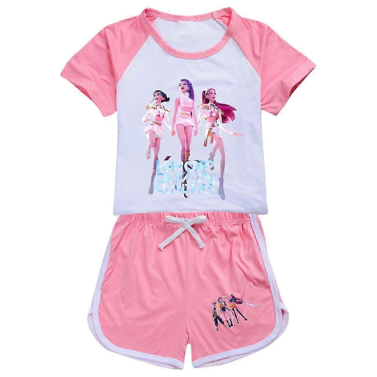 Tyttöjen K-pop Demon Hunters -t-paita, lyhythihainen shortsit, lasten pyjamapaita _01 _b