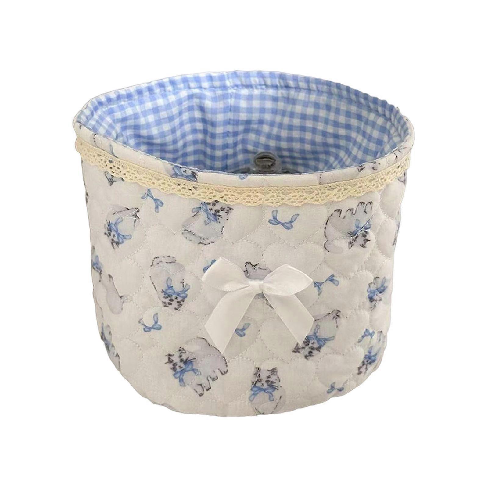 Artistic Cylindrical Storage Basket With Intricate Lace Patterns For Desktop Bowknot Makeup Storage Container Multicolor