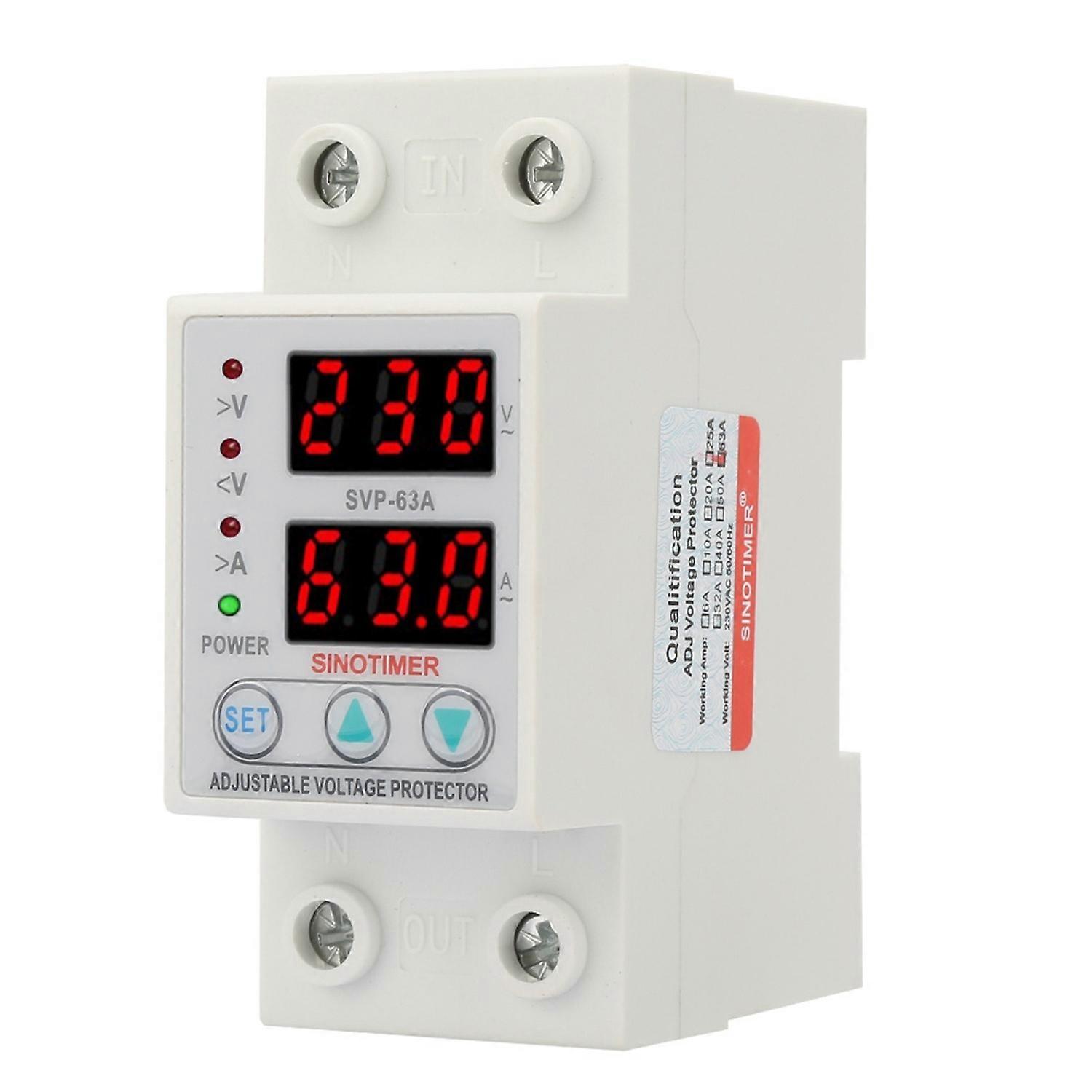 Double LED Display Single Phase Adjustable Voltage Current Protector AC230V 63A