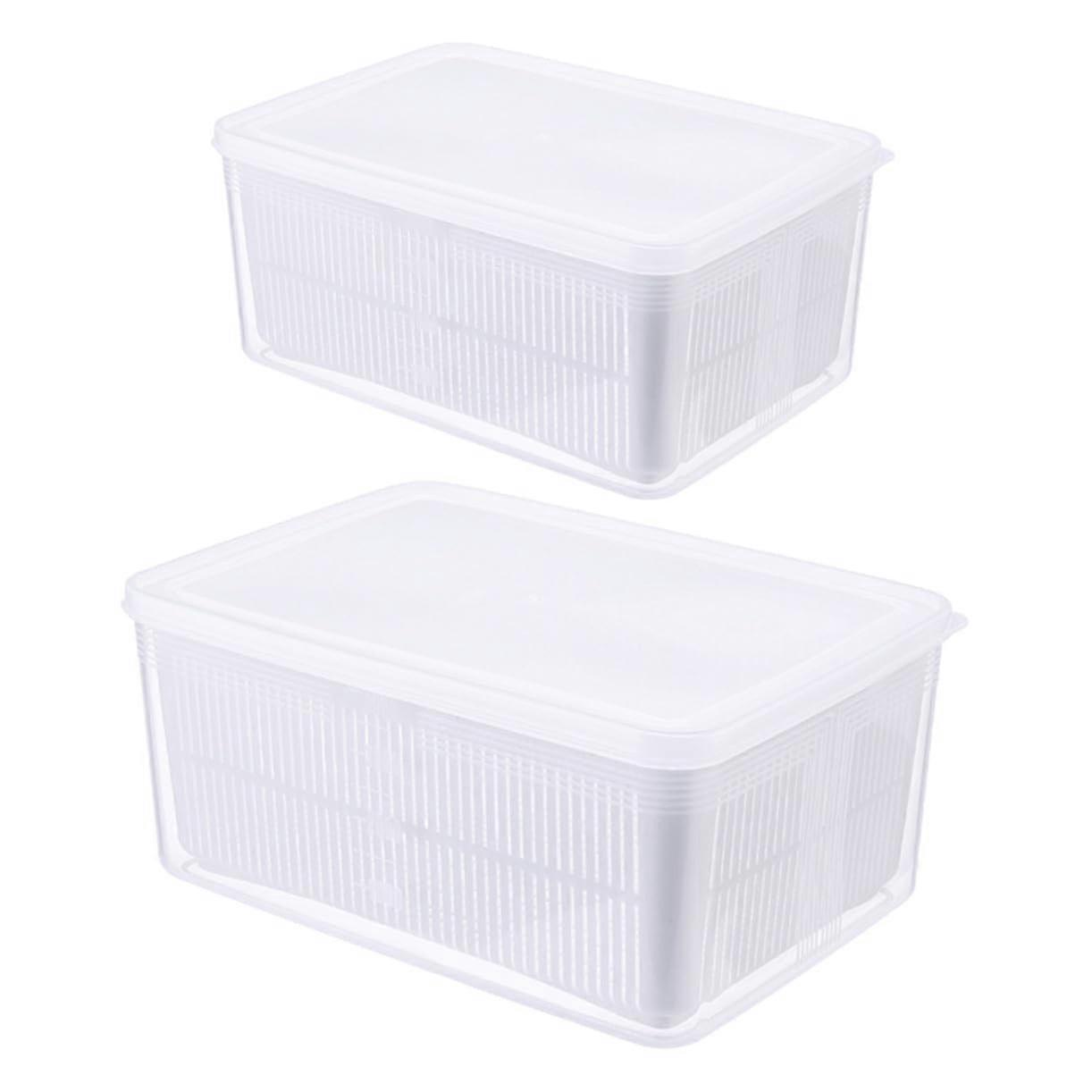 2 Pack Airtight Food Storage Containers with Drain Tray for Refrigerator Vegetable and Fruit Preservation
