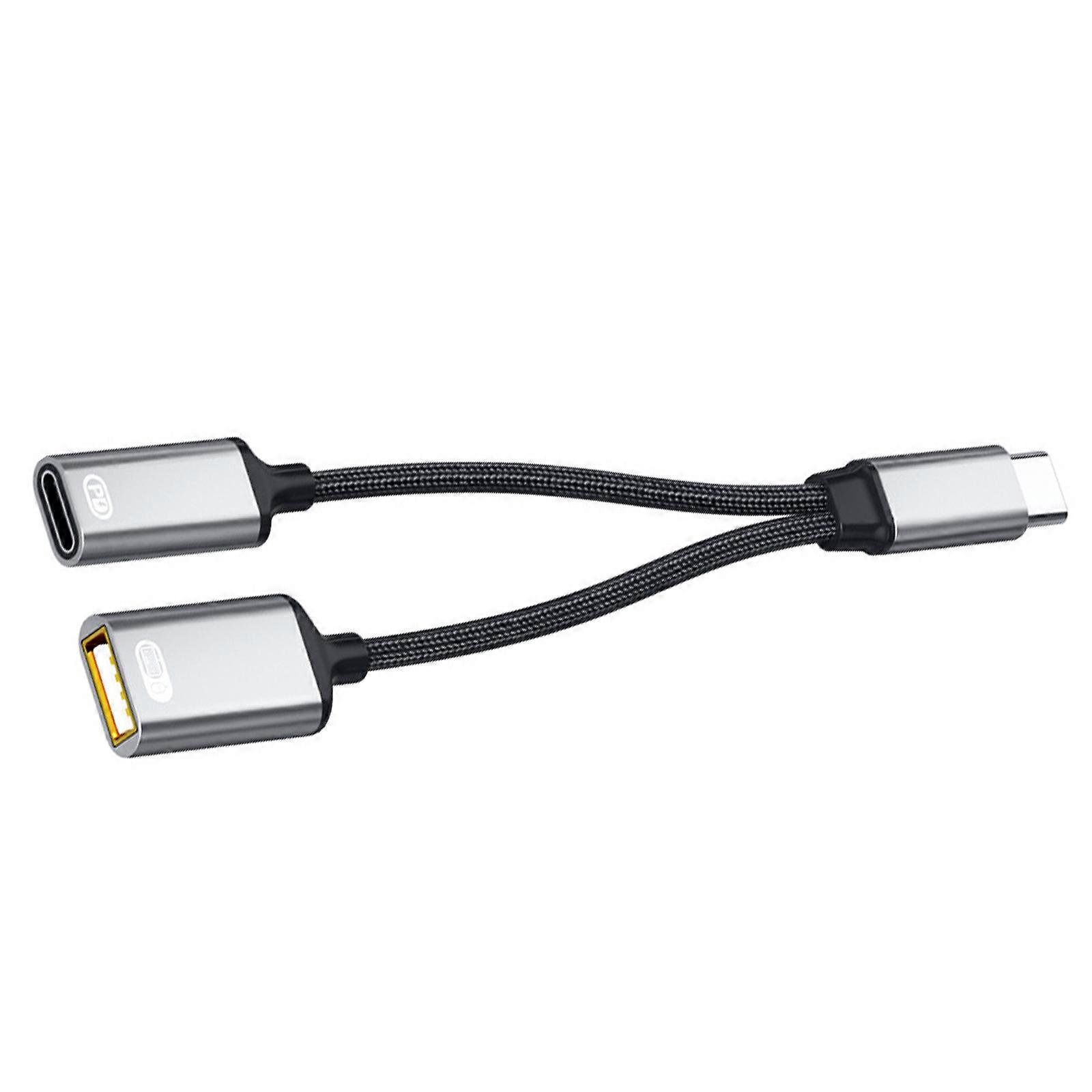 2 in 1 USB C to PD60W+OTG Female Connectors Adapters Fast Charging Data Cable Mobile Phone USB Chargers Cord Multicolor