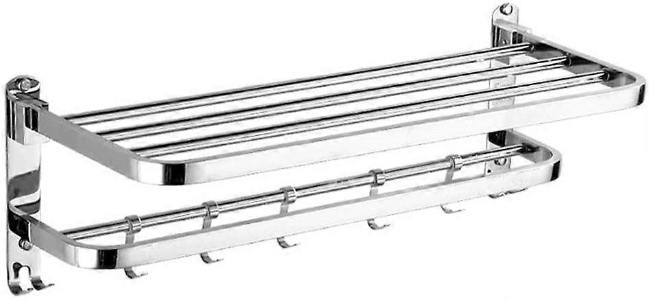 Bathroom Towel Rack Stainless Steel Wall Mounted Double Bar with Hooks for Storage