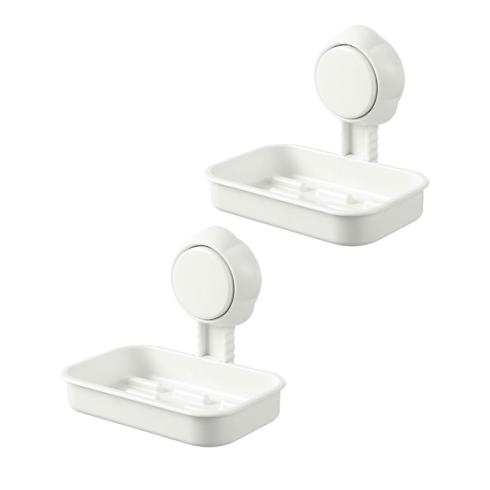 2 Pack Wall Mounted Suction Soap Holders No Drill Bathroom Organizer Tray for Keep Dry
