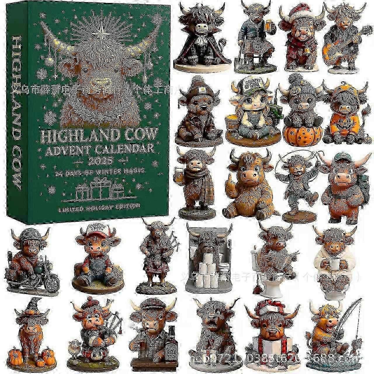 2025 Highland Cow Advent Countdown Calendar, 24-day Christmas Countdown Calendar, Comes With 24 Diff
