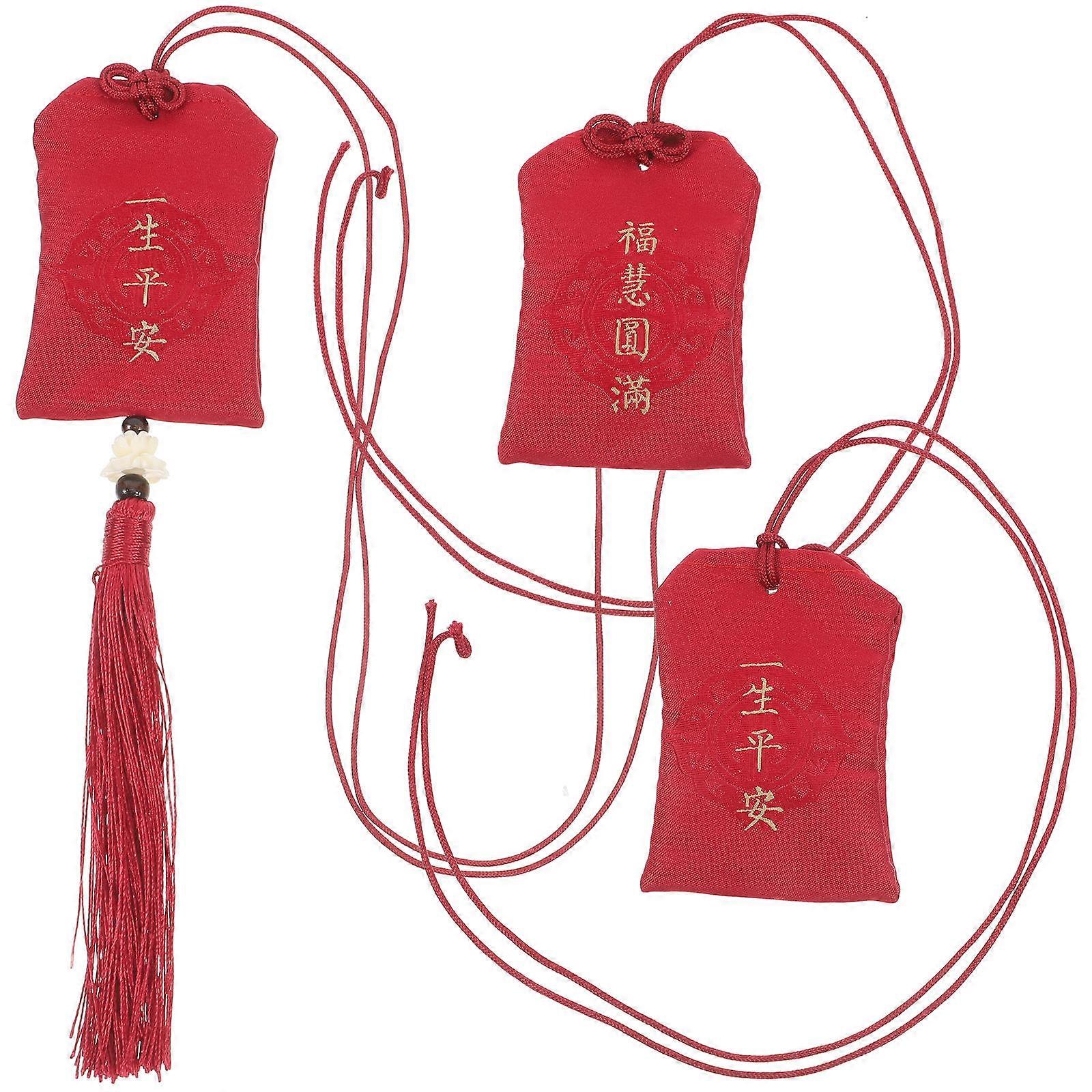 Hanging Ornament Empty Charm Bag Red Color Rectangular Shape Personal Belongings 3Pcs