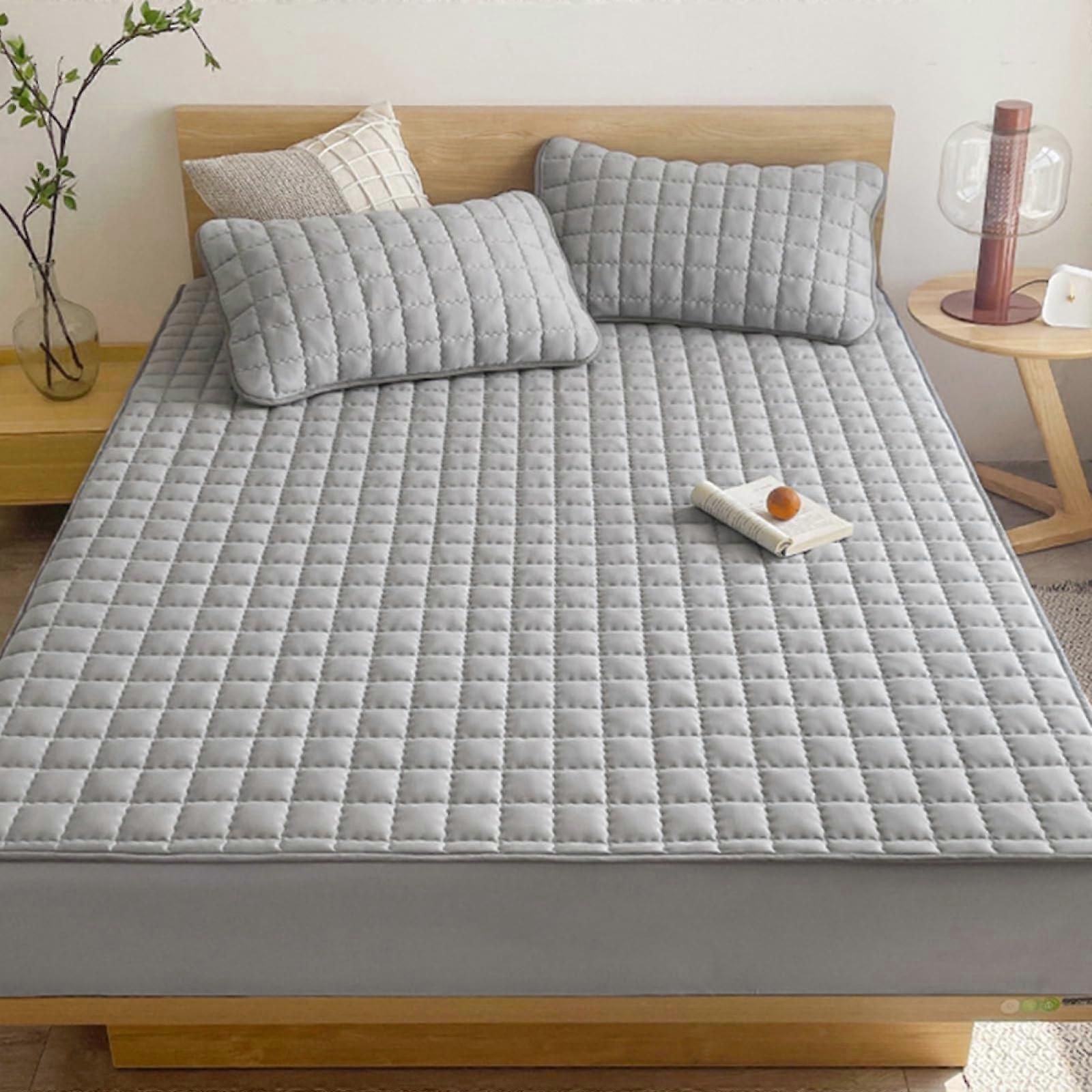 Waterproof Quilted Mattress Protector Set 180x200cm +25cm Deep, Ultra Soft Grey 3pcs Fitted Sheets