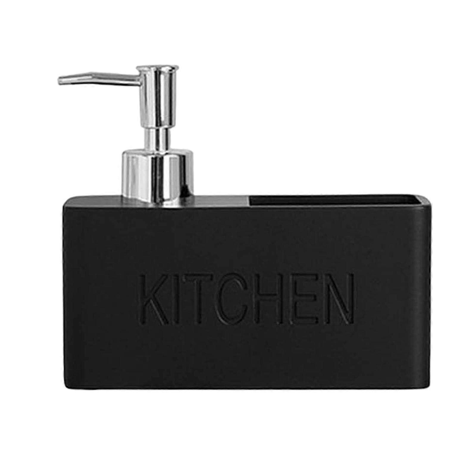 Refillable Kitchen Soap Dispenser with Sponge Holder, Modern Black Sink Organizer, Easy Pump