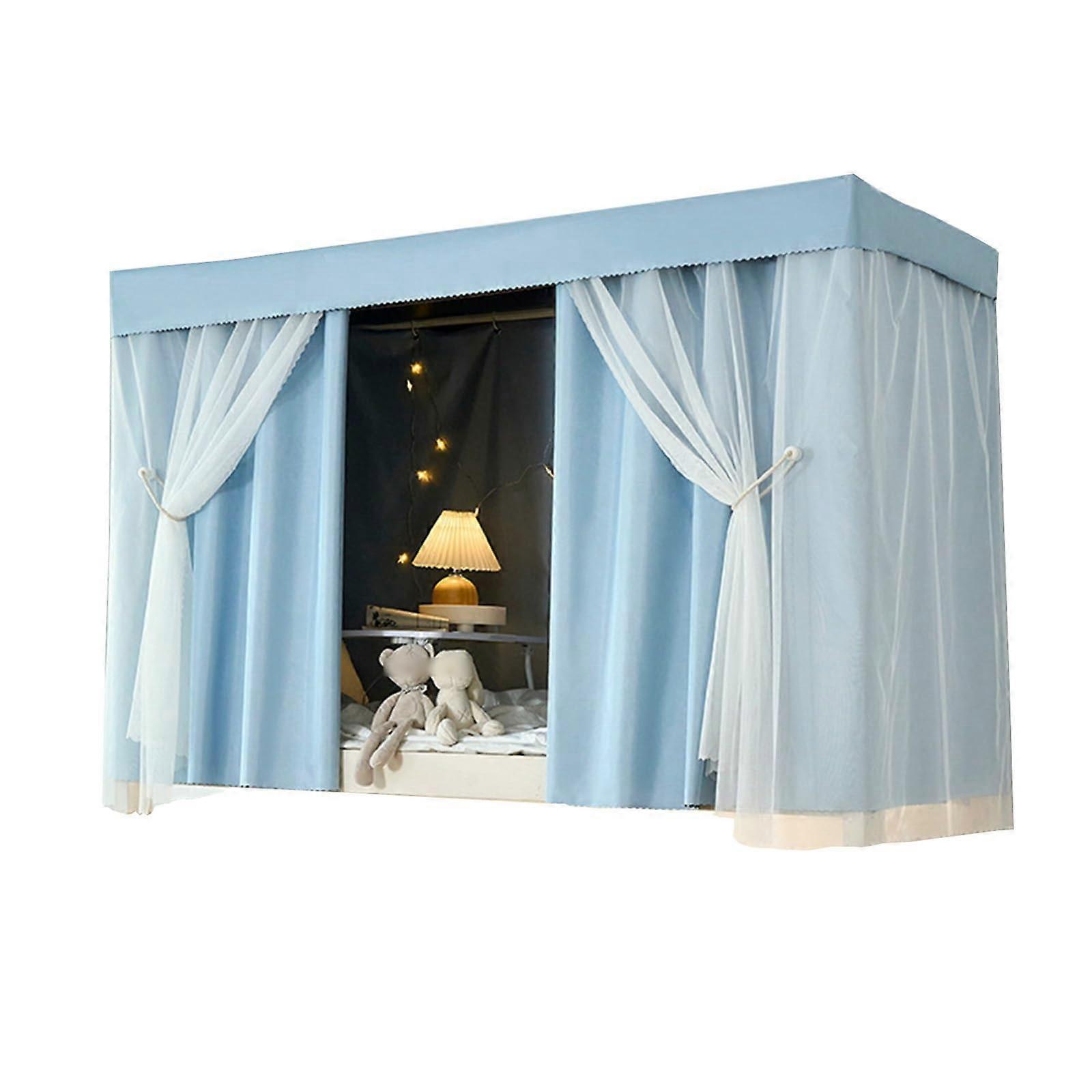 Bunk Bed Curtains Blackout Privacy Screen for Dormitory with Breathable Fabric, 1.2M Blue+Yarn