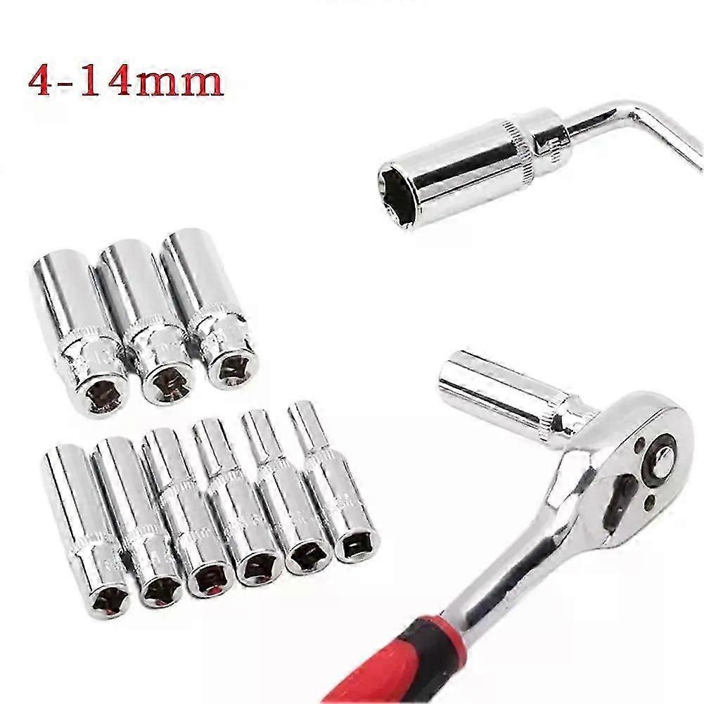 1pc Deep Socket 4/5/6/7/8/9/10/11/12/13/14mm Deep Socket Adapter 1/4inch Hex Socket Wrench Heads Ratchet Tool