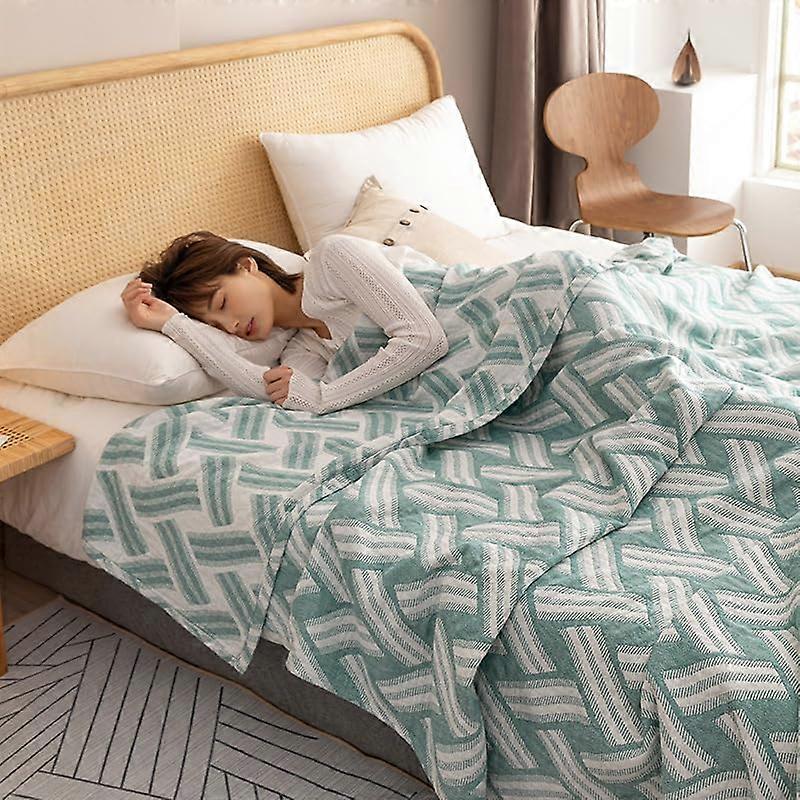 Cotton Throw Blanket with Geometric Pattern, Breathable Gauze Sofa Cover, Machine Washable 78x90in