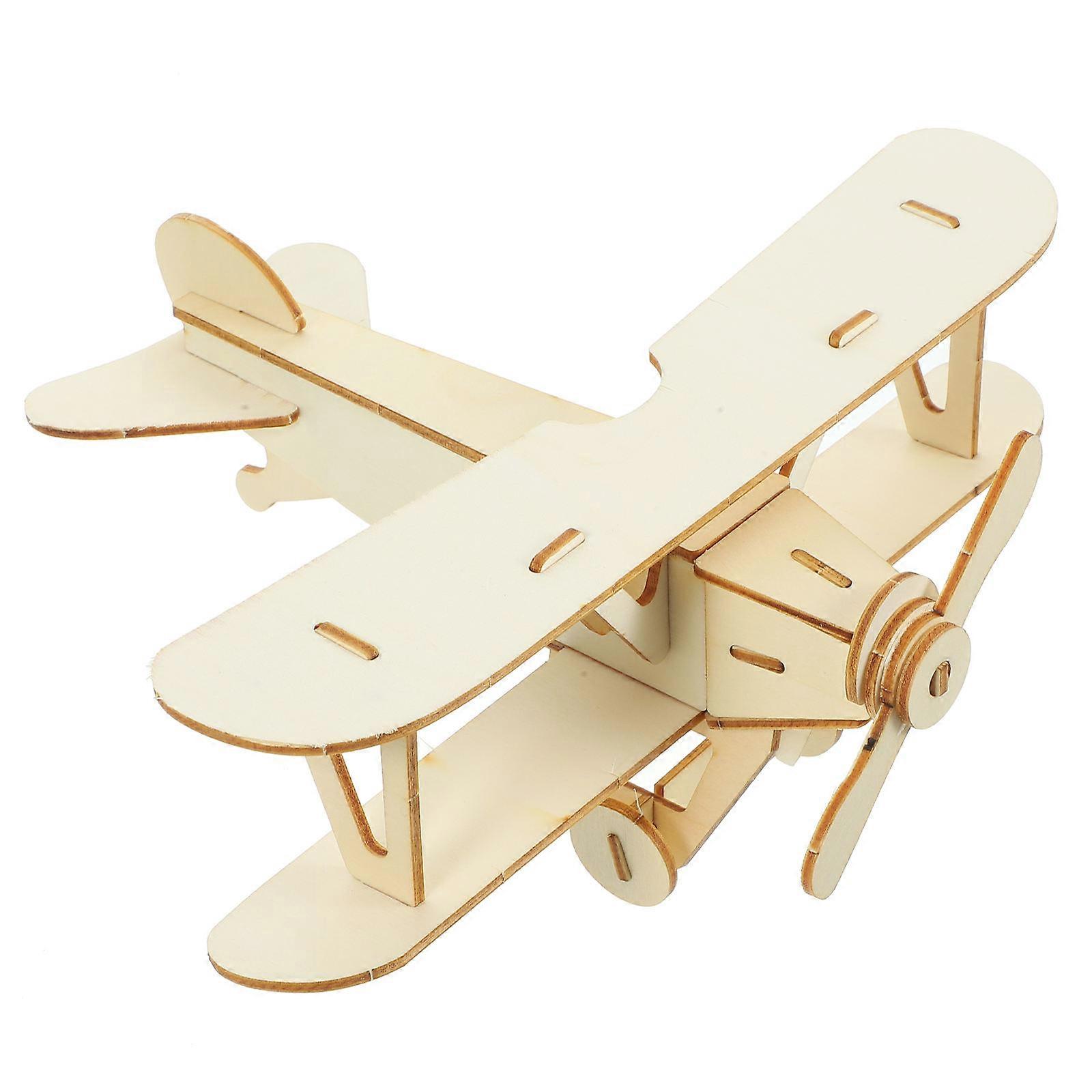Handmade Aeroplane Puzzle Model For Kids Learning Activities Light Brown 2Pcs