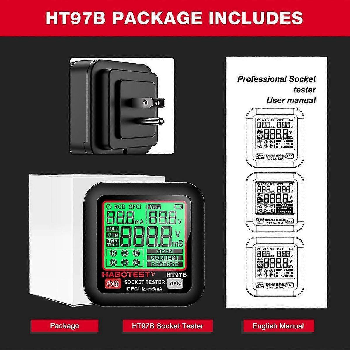 HABOTEST HT97D Digital Socket Tester Voltage Test EU Plug Socket Detector Intelligent Leakage Testing Multifunctional Phase Tester
