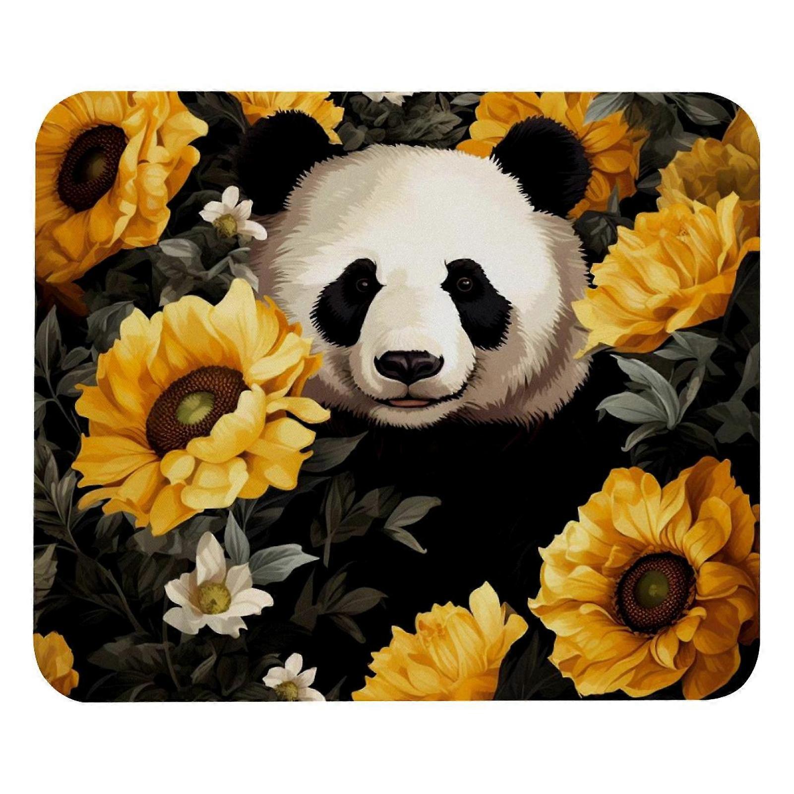 Square Mouse Pad, Non-Slip Rubber Base Computer Mousepad for Office Laptop - Panda Sunflower Pattern