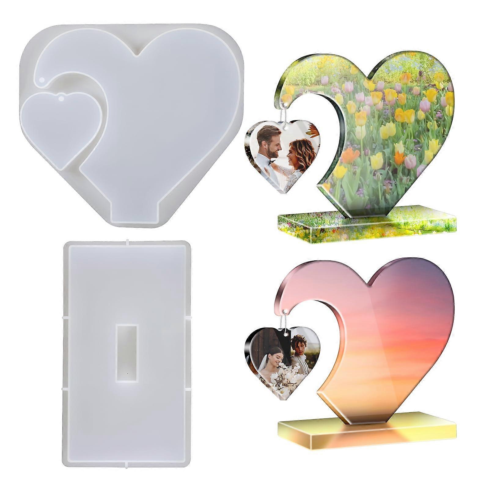 Heart Resin Mold Double Heart Design Large Silicone Photo Frame for DIY Crafts and Flower Preservation