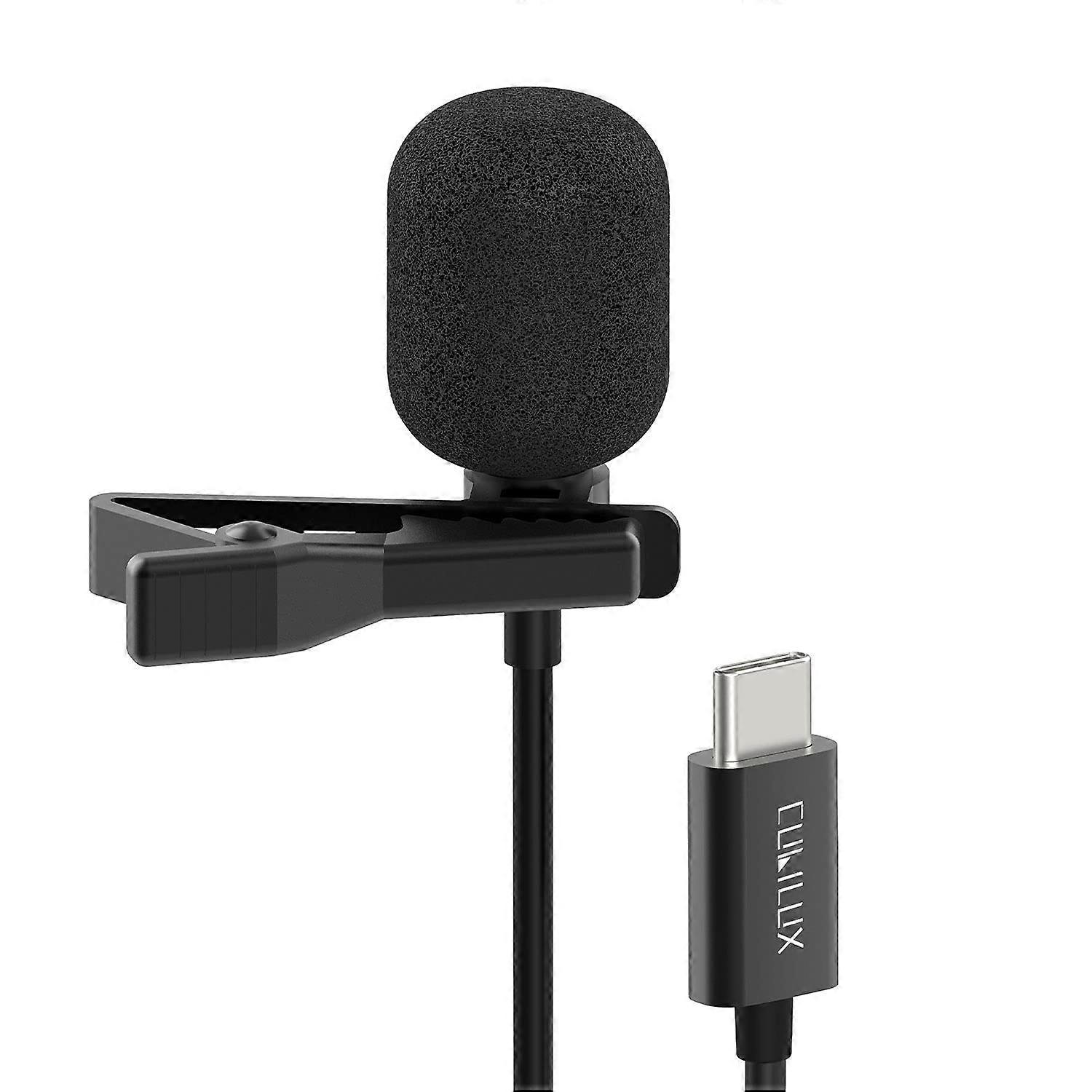 USB C Lavalier Microphone with Noise Reduction, Plug and Play Lapel Mic for Smartphone and Laptop 5FT
