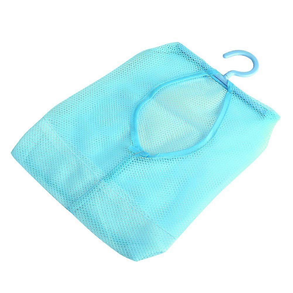 Hanging Mesh Storage Bag with Hook, MultiCompartment Organizer for Clothes and Toiletries, Blue
