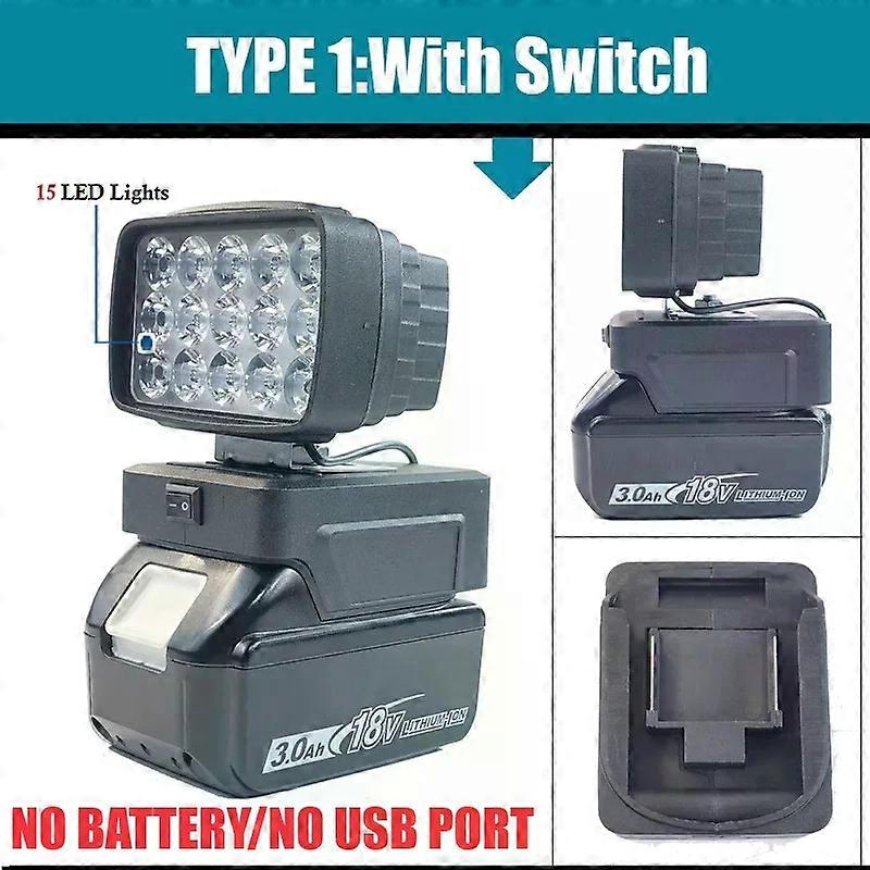 Work LED Light With USB Charger With Switch for Makita 18V Li-ion Battery Cordless Emergency Flood Lamp Handheld Flashlight