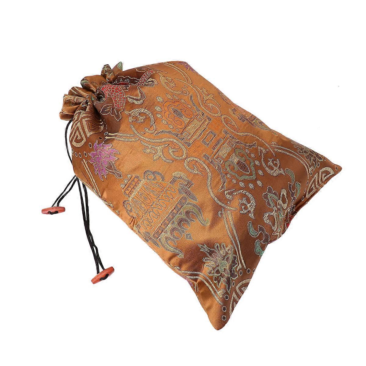 Silk Drawstring Bag Rectangular Jewelry Storage Christmas Wedding Welcome Bag Stuffers Khaki 1Set