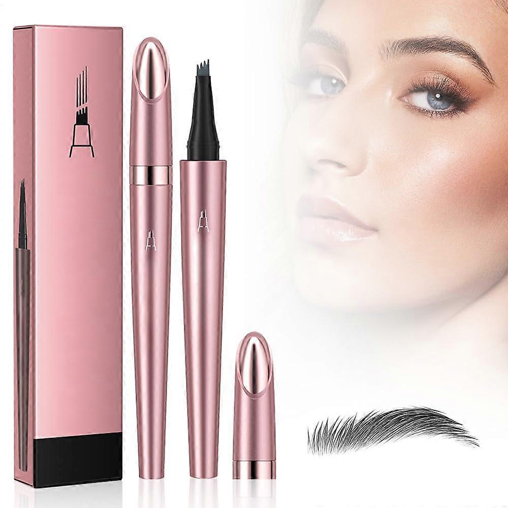 Waterproof 4Tip Microblading Eyebrow Pencil Dark Brown with Gel LongLasting Precision
