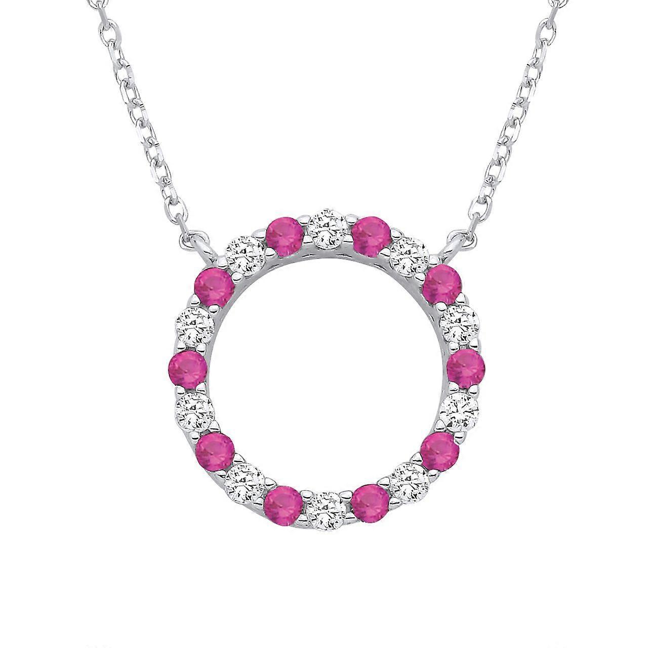 Jewelco London 女士镀铑纯银红色 CZ 交替生命之环领夹项链 16 + 2 英寸
