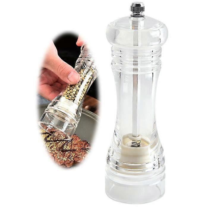 Pepper and Salt Mill - Transparent - Acrylic - 16.5cm - Ceramic Core - Adjustable