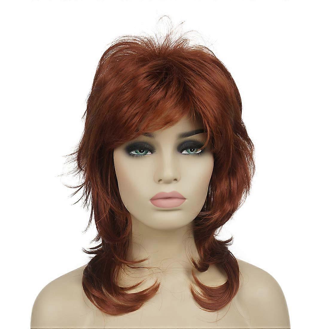 Long Layered Shag Wig Copper Red Synthetic Heat Resistant with Adjustable Cap