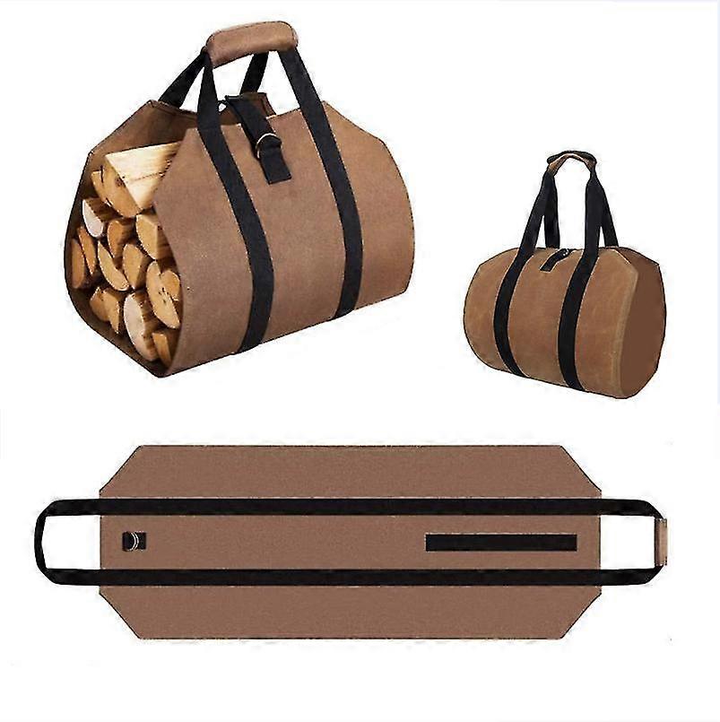 Brown Firewood Storage Bag - Durable, Spacious, Perfect for Winter