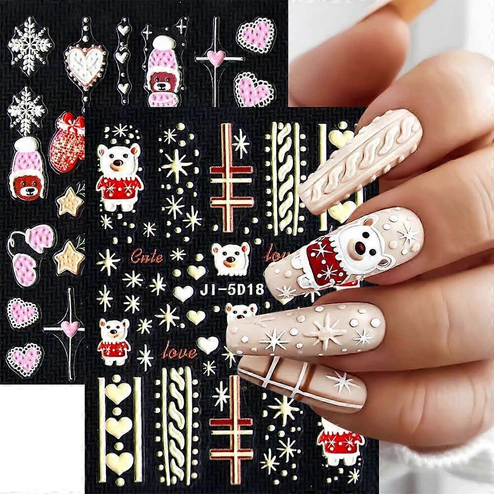 Press On Nails with Cute Bear Cat Christmas Design, Durable Full Coverage Nail Tips for DIY Manicure