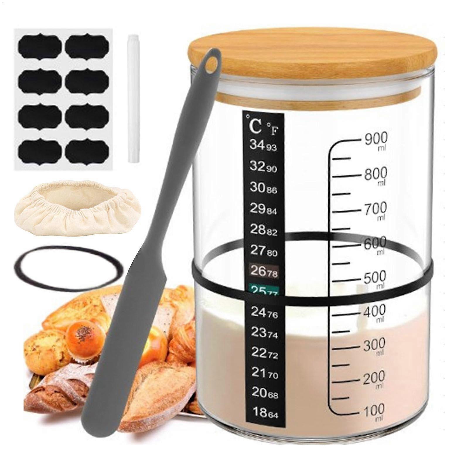Sourdough Starter Jar with Temperature Gauge, Glass Fermentation Jar Kit for Bread Baking