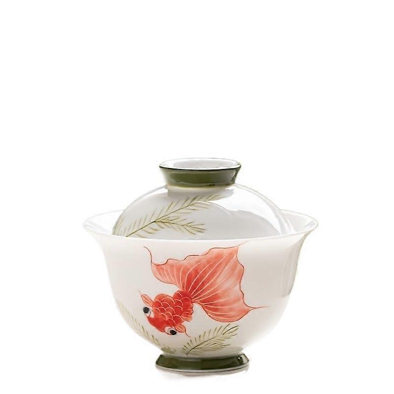 Ceramic Tea Cup 80ml Hand Painted Koi Design with Lid for Single Person Tea Drinking