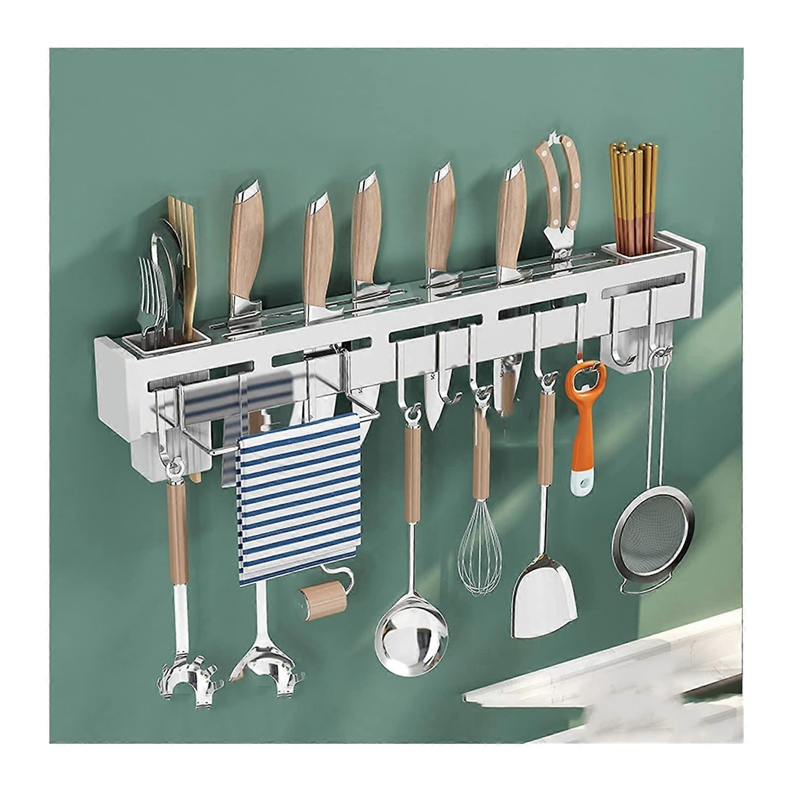 Stainless Steel Wall Mounted Knife Holder 60cm MultiFunction Kitchen Storage Rack Silver