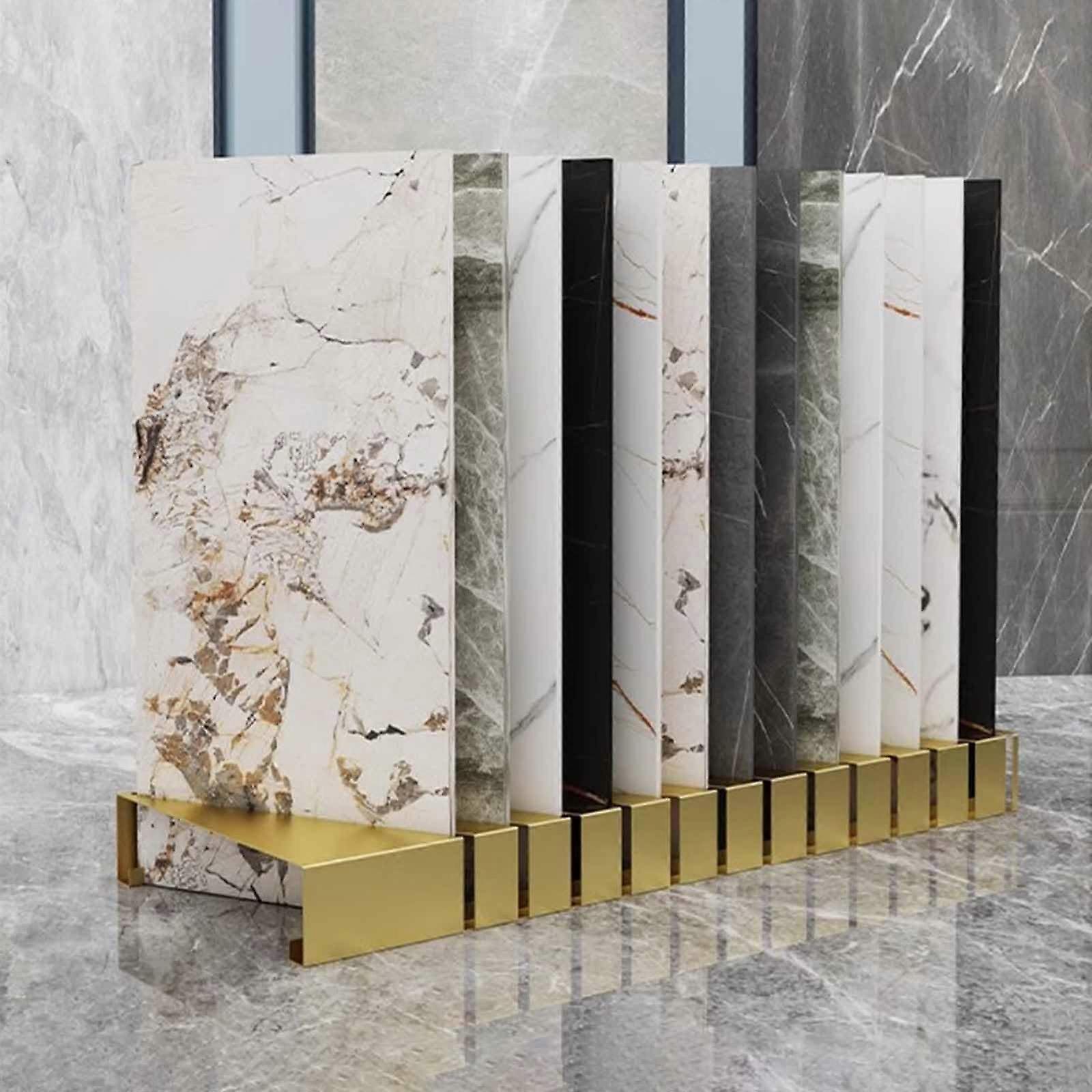 Gold Floor Tile Display Rack Large Capacity Ceramic Tile Sample Stand for Commercial Use