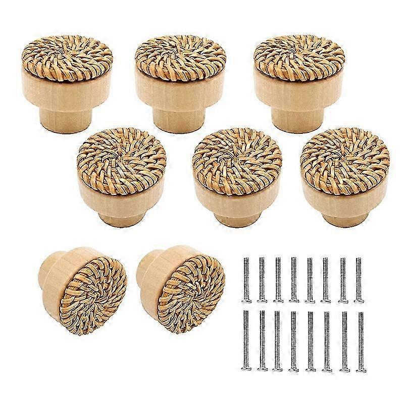 8 Pack Boho Rattan Knobs for Dresser Drawers Wood Cabinet Knobs for Wicker Decor Boho Rattan Drawer