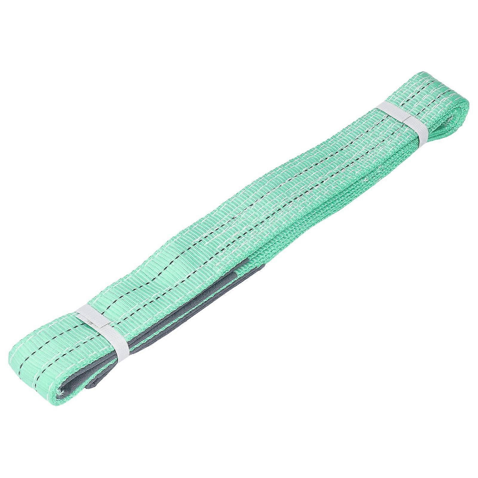 2m Green Polyester Flat Lifting Strap 2 Ton Capacity with Double Loops for Rigging and Towing