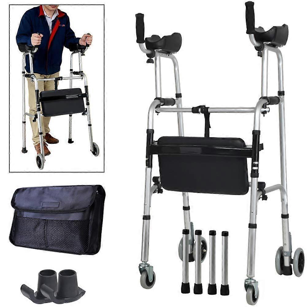 Rolling Walker with Armrest Support Pad, Adjustable Height 4 Wheel Rollator for Seniors Mobility