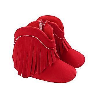 Botas de cowboy com franjas para bebês meninas, mocassins com zíper lateral, sola macia e antiderrapante, tamanho infantil de 12 a 18 meses, cor vermelha.
