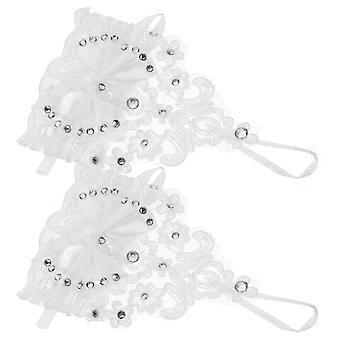 Elegant Wedding Gloves Fingerless Flower Lace Design Women Rhinestone Bowknot White 20x8cm 1 Pair