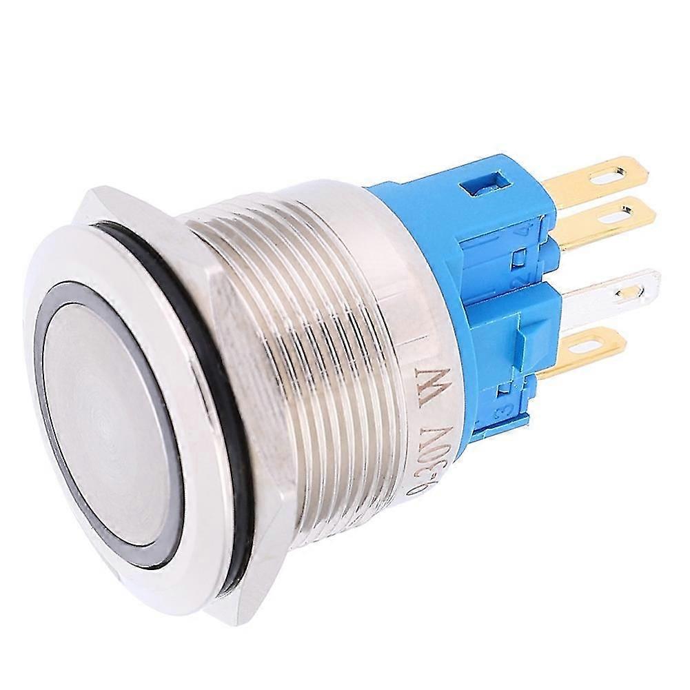 2Pcs AC220V 22mm Stainless Steel Ring Reset Button 6-Pin Push Button Switch ReplacementWhite