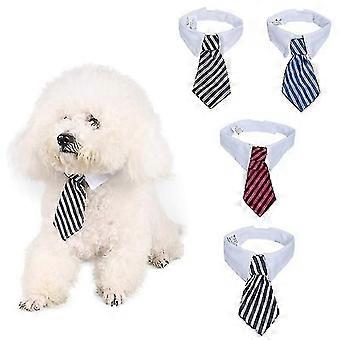 Christmas Striped Bow Tie Adjustable Breakaway Pet Collar for Cats Dogs, Polyester Cotton Blend, Safety Release