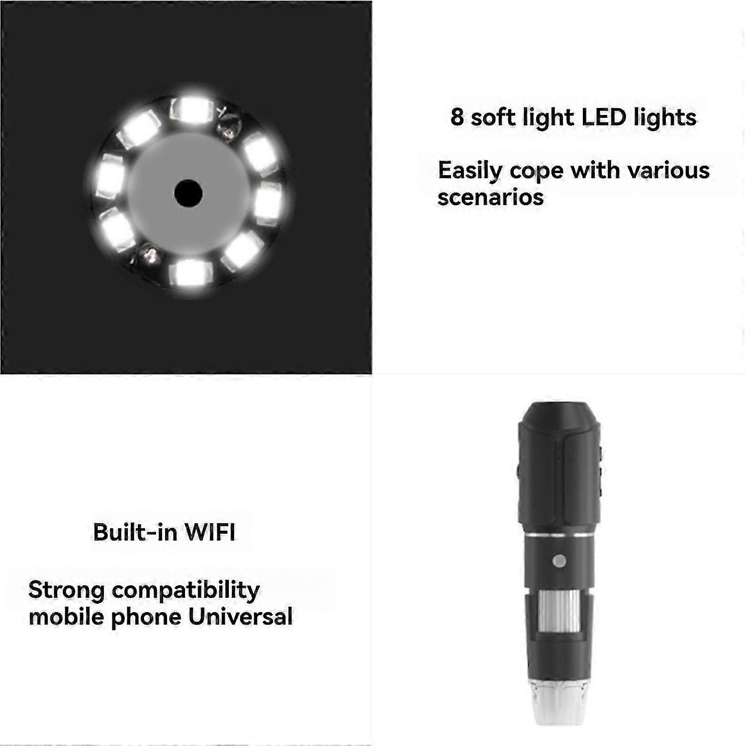 Wifi Digital Microscope 50X-1600X HD Electronic Microscopes with Adjustable Stand 8LED for Android/I