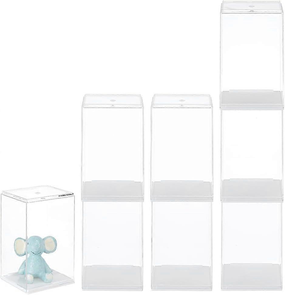 8Pcs Figures Display Case 2.5x2.2x4Inch Stackable Plastic Box Model Display Case with White Base Rectangle Clear Storage Box