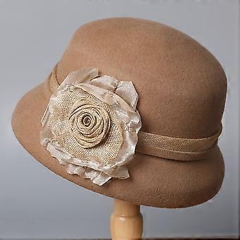 Lett og luksuriøs bøttehatt i tweed med 3D-blomstermotiv for kvinner, høst/vinter, fortykket fiskerhatt i ren ull med dobbel modell, elegant og allsidig