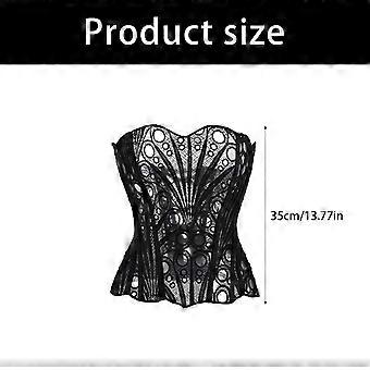 Top bustier in rete con stecche, chiusure regolabili con gancetti sul davanti e sul retro, pizzo traforato e orlo inferiore a punta per donna, colore giallo crema.